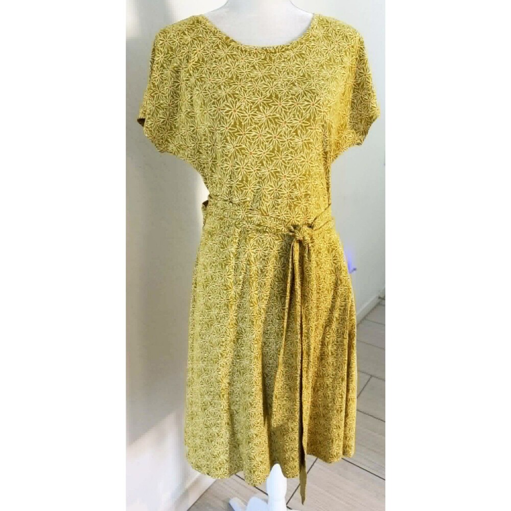 Toad & Co Large Organic Cotton Blend Pullover Wrap Dress Yellow Floral Casual